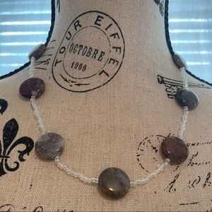 Genuine Gorgeous Grey Agate Necklace with Glass Beads